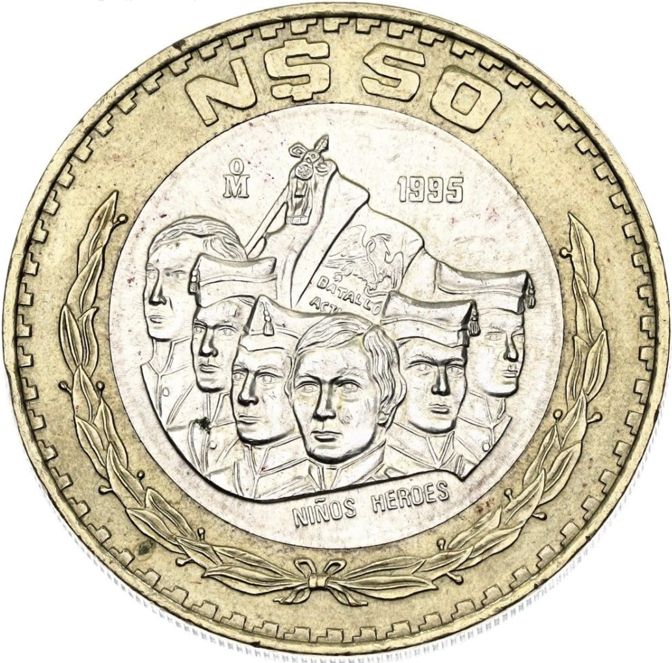 1993-1995 50 Nuevos Pesos Silver Bimetallic Coin I With Ninos